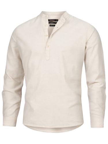 Indicode Herren Waylon Hemd mit V-Ausschnitt aus Leinen-Baumwolle Mischung | Herrenhemd für Männer Raw Linen, S von Indicode