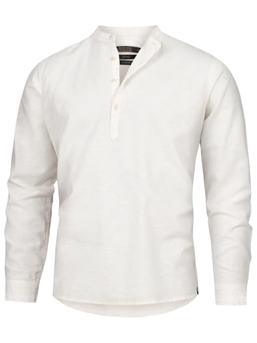 Indicode Herren Waylon Hemd mit V-Ausschnitt aus Leinen-Baumwolle Mischung | Herrenhemd für Männer Vanilla Ice, L von Indicode