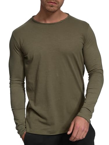 Indicode Herren Willbur Longsleeve Langarmshirt aus 100% Baumwolle | Grandad-Shirt für Männer Army, S von Indicode