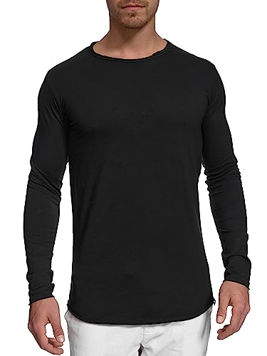 Indicode Herren Willbur Longsleeve Langarmshirt aus 100% Baumwolle | Grandad-Shirt für Männer Black, M von Indicode