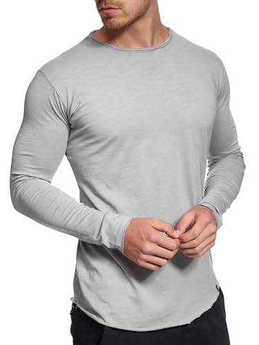Indicode Herren Willbur Longsleeve Langarmshirt aus 100% Baumwolle | Grandad-Shirt für Männer Lt Grey, S von Indicode