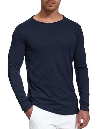 Indicode Herren Willbur Longsleeve Langarmshirt aus 100% Baumwolle | Grandad-Shirt für Männer Navy, M von Indicode