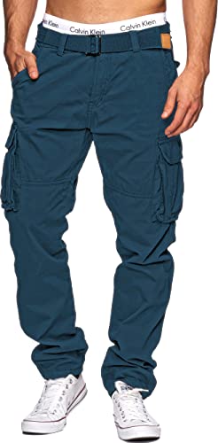 Indicode Herren William Cargohose Baumwolle inkl. Stoffgürtel | Regular Fit Cargo Hose Baumwollhose Freizeithose Wanderhose Trekkinghose Outdoorhose für Männer von Indicode