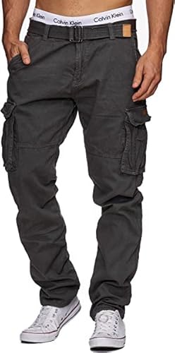 Indicode Herren William Cargohose Baumwolle inkl. Stoffgürtel | Regular Fit Cargo Hose Baumwollhose Freizeithose Wanderhose Trekkinghose Outdoorhose für Männer von Indicode
