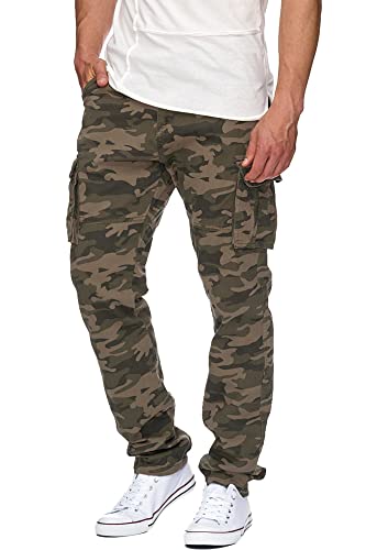 Indicode Herren William Cargohose aus Baumwolle m. 7 Taschen inkl. Gürtel | Outdoorhose Dired Camouflage L von Indicode