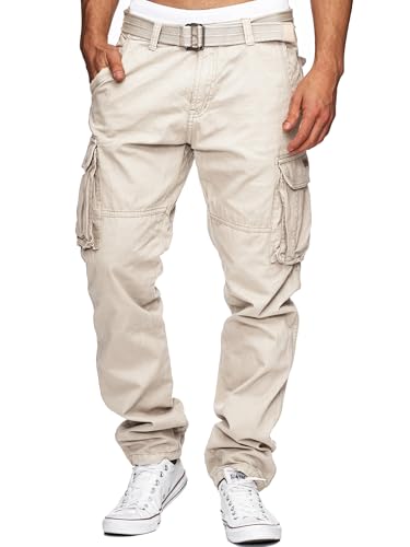 Indicode Herren William Cargohose aus Baumwolle m. 7 Taschen inkl. Gürtel | Outdoorhose Fog XXL von Indicode