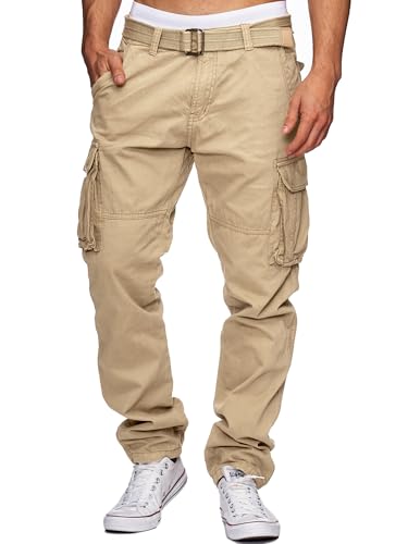 Indicode Herren William Cargohose aus Baumwolle m. 7 Taschen inkl. Gürtel | Outdoorhose Greige, XXL von Indicode
