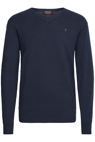 Indicode IDBellix Herren Strickpullover Feinstrick Pullover mit V-Ausschnitt Baumwollmischung Regular fit, Größe:S, Farbe:Navy (400) von Indicode