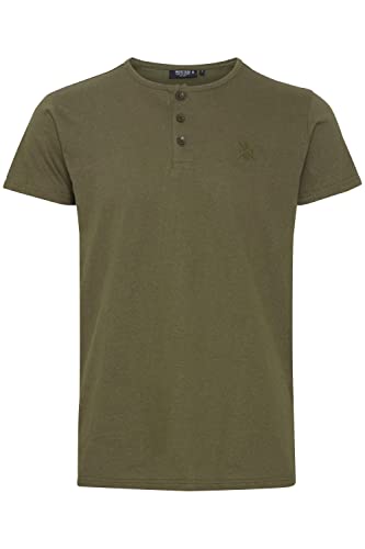 Indicode IDColbing Herren T-Shirt Kurzarm Shirt Basic Grandad Baumwoll-Leinen-Qualität Unifarben Regular Fit, Größe:M, Farbe:Army (600) von Indicode