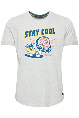 Indicode IDDaniel Herren T-Shirt Kurzarm Shirt mit Print Rundhals-Ausschnitt Frontprint hochwertige Baumwoll-Qualität, Größe:L, Farbe:Light Grey Mix (913) von Indicode