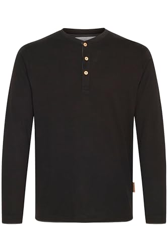 Indicode IDGifford Herren Longsleeve Langarmshirt Shirt mit Grandad-Ausschnitt Baumwollmischung Regular fit, Größe:S, Farbe:Black (999) von Indicode