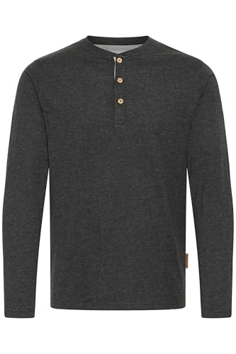 Indicode IDGifford Herren Longsleeve Langarmshirt Shirt mit Grandad-Ausschnitt Baumwollmischung Regular fit, Größe:S, Farbe:Charcoal Mix (915) von Indicode