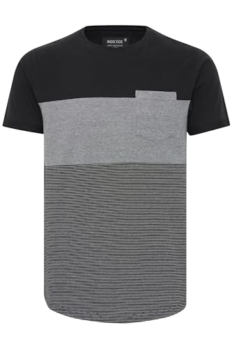 Indicode IDMorler Herren T-Shirt Kurzarm Shirt mit Streifen aus 100% Baumwolle mit Rundhalsausschnitt, Größe:L, Farbe:Black (999) von Indicode