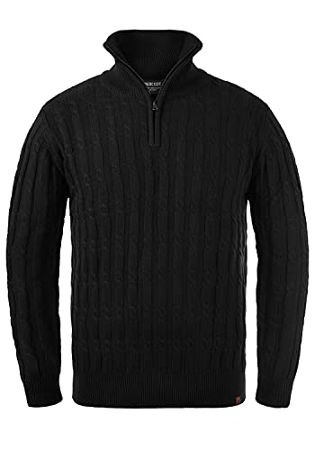 Indicode IDPaulo Herren Strickpullover Troyer Grobstrick Pullover mit Troyerkragen 100% Baumwolle Regular fit, Größe:XL, Farbe:Black (999) von Indicode