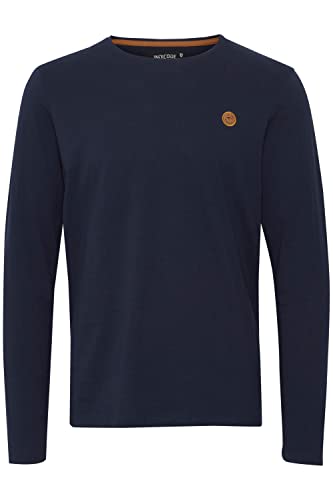 Indicode IDPhillo Herren Longsleeve Langarmshirt Shirt mit Rundhals Label-Badge 100% Baumwolle Regular fit, Größe:L, Farbe:Navy (400) von Indicode