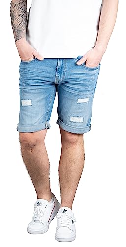 Indicode Joey Herren Shorts Jeansshorts Stretch Kurze Hose Jeans Short Denim (L, Blue Wash Holes) von Indicode