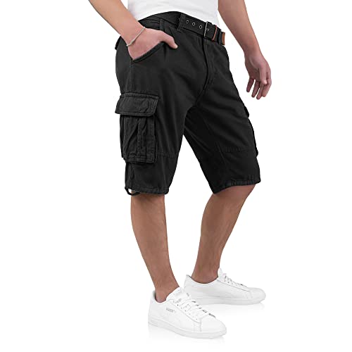 Indicode Kjeld Herren Cargoshorts mit 6 Taschen inkl. Stoffgürtel aus 100% Baumwolle | Kurze Hose Bermuda Sommer Herrenshorts Short Men Pants Cargohose kurz Sommerhose für Männer (XL, Black) von Indicode