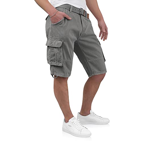 Indicode Kjeld Herren Cargoshorts mit 6 Taschen inkl. Stoffgürtel aus 100% Baumwolle | Kurze Hose Bermuda Sommer Herrenshorts Short Men Pants Cargohose kurz Sommerhose für Männer (L, Grey) von Indicode
