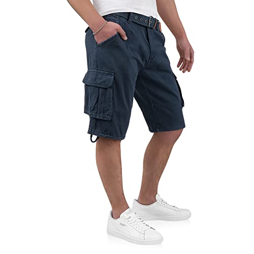 Indicode Kjeld Herren Cargoshorts mit 6 Taschen inkl. Stoffgürtel aus 100% Baumwolle | Kurze Hose Bermuda Sommer Herrenshorts Short Men Pants Cargohose kurz Sommerhose für Männer (XXL, Navy) von Indicode