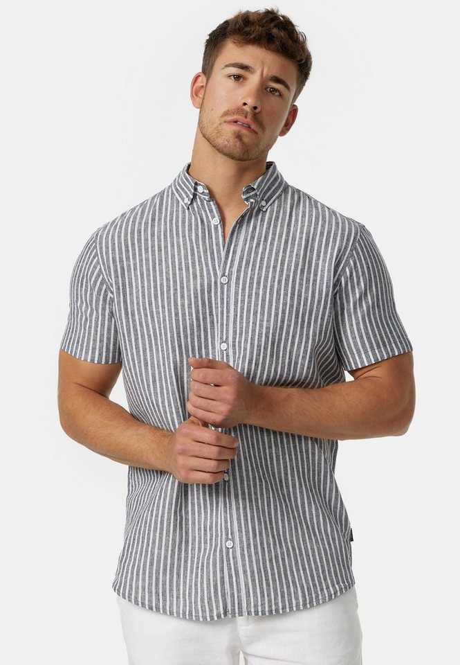 Indicode Kurzarmhemd INBravida aus einem leichtem Leinenmix, mit Button-Down-Kragen von Indicode