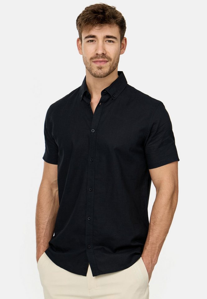 Indicode Kurzarmhemd INBravida aus einem leichtem Leinenmix, mit Button-Down-Kragen von Indicode
