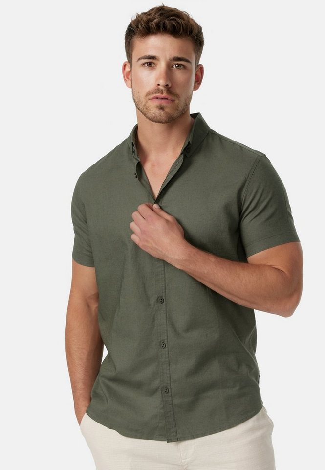 Indicode Kurzarmhemd INBravida aus einem leichtem Leinenmix, mit Button-Down-Kragen von Indicode