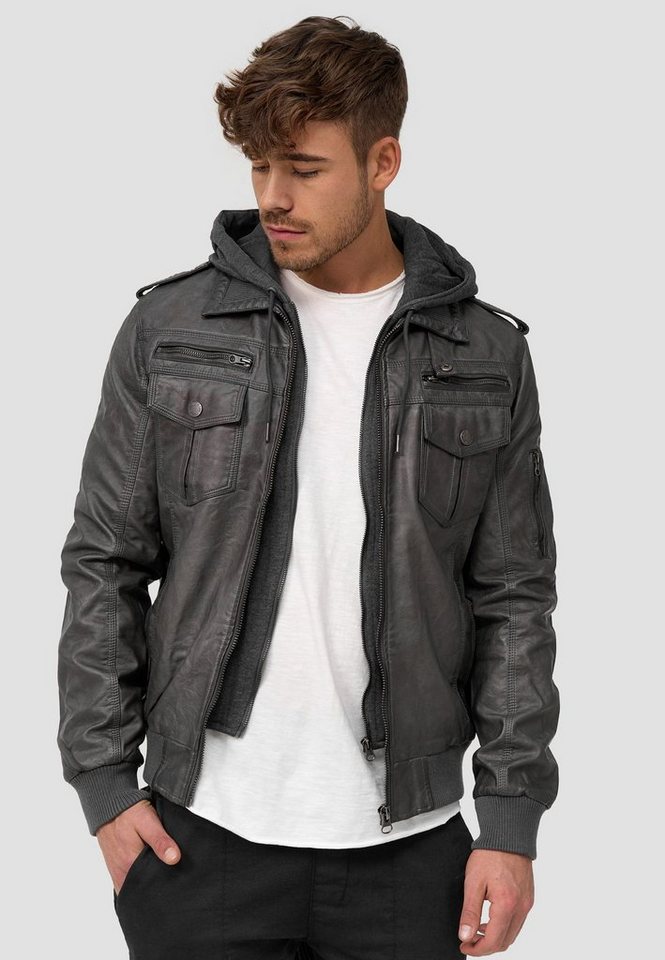 Indicode Lederimitatjacke Herren Aaron Übergangsjacke Herrenjacke mit gerippten Ärmel - und Saumabschluss von Indicode