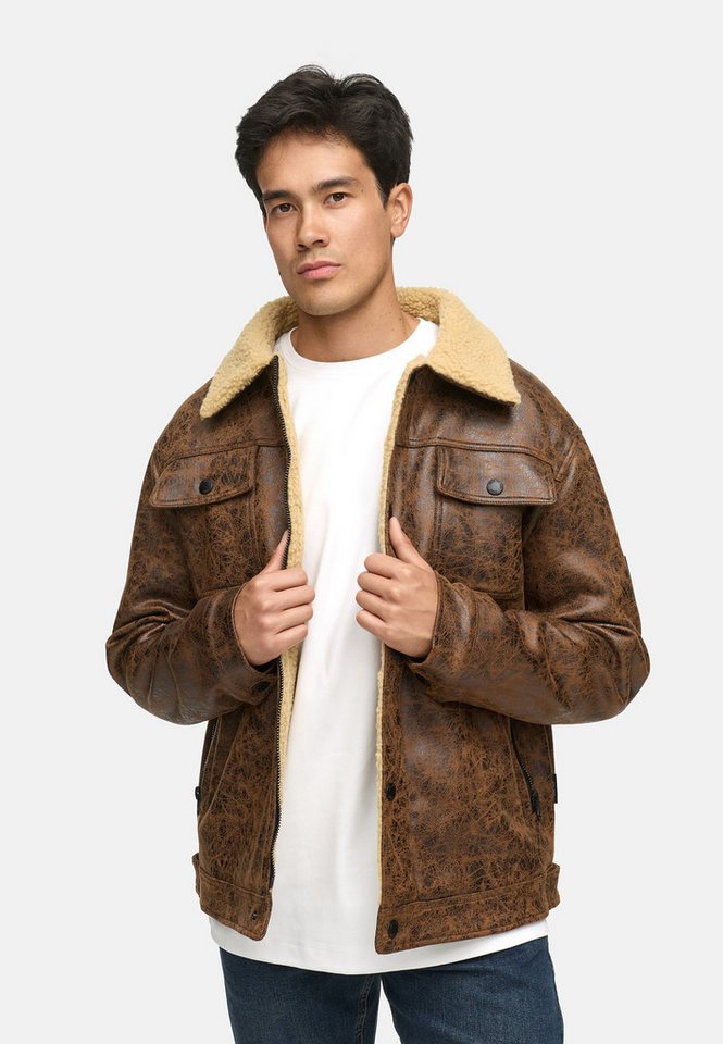 Indicode Lederimitatjacke Herren INVados Übergangsjacke Herrenjacke Kunstlederjacke mit wärmendem Teddykragen von Indicode