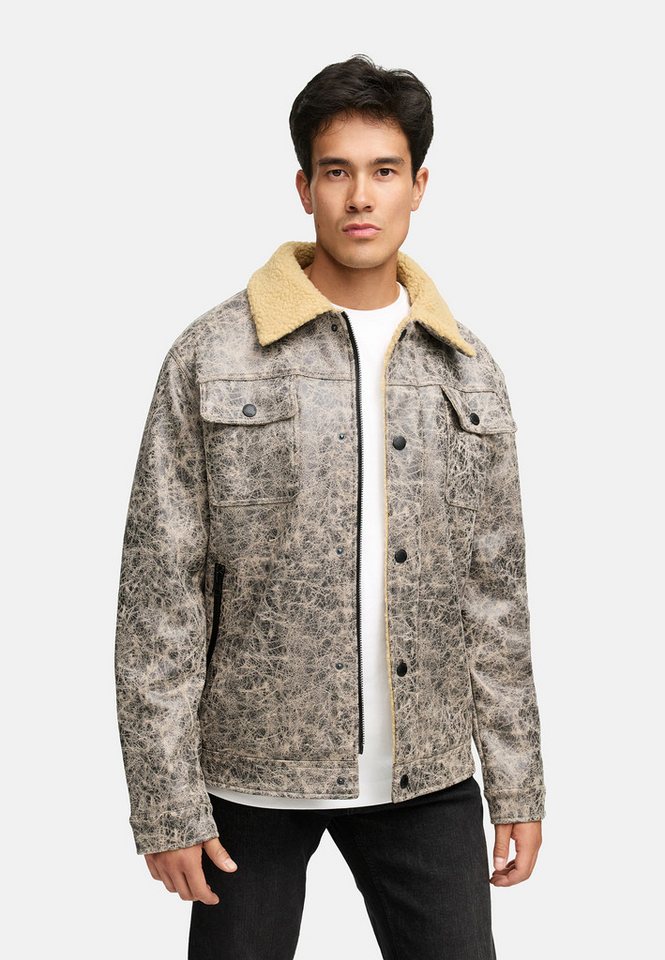 Indicode Lederimitatjacke Herren INVados Übergangsjacke Herrenjacke Kunstlederjacke mit wärmendem Teddykragen von Indicode