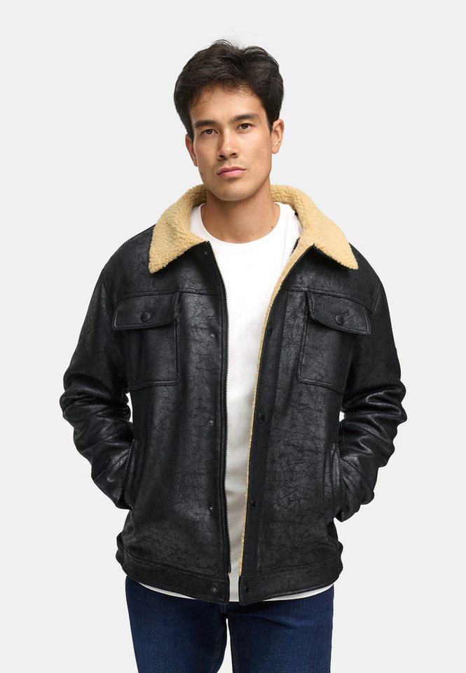 Indicode Lederimitatjacke Herren INVados Übergangsjacke Herrenjacke Kunstlederjacke mit wärmendem Teddykragen von Indicode