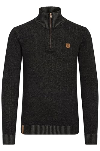 Indicode Nathen Herren Strickpullover Troyer Feinstrick Pullover Mit Stehkragen und Reißverschluss, Größe:M, Farbe:Black (999) von Indicode