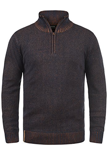 Indicode Nathen Herren Strickpullover Troyer Feinstrick Pullover Mit Stehkragen und Reißverschluss, Größe:S, Farbe:Navy (400) von Indicode