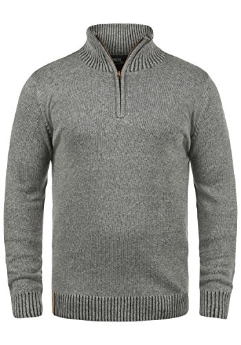 Indicode Nathen Herren Strickpullover Troyer Feinstrick Pullover Mit Stehkragen und Reißverschluss, Größe:XXL, Farbe:Grey Mix (914) von Indicode