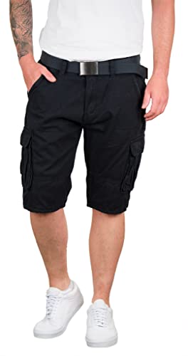 Indicode Ocean Herren Cargo Shorts Kurze Hose Short inkl. Gürtel 7 Taschen bis 3XL (as3, Alpha, 3X_l, Regular, Regular, Black) von Indicode