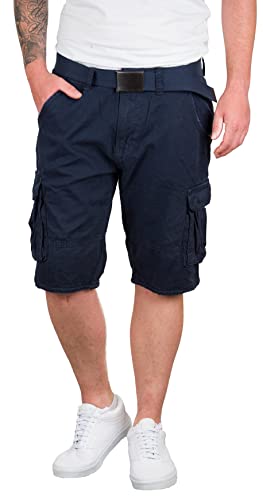 Indicode Ocean Herren Cargo Shorts Kurze Hose Short inkl. Gürtel 7 Taschen bis 3XL (as3, Alpha, 3X_l, Regular, Regular, Navy) von Indicode