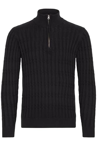 Indicode IDPaulo Herren Strickpullover Troyer Grobstrick Pullover mit Troyerkragen 100% Baumwolle Regular fit, Größe:L, Farbe:Black (999) von Indicode