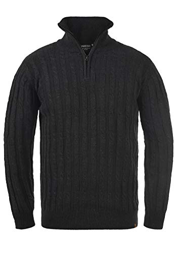 Indicode IDPaulo Herren Strickpullover Troyer Grobstrick Pullover mit Troyerkragen 100% Baumwolle Regular fit, Größe:L, Farbe:Charcoal Mix (915) von Indicode