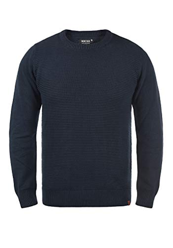 Indicode Ricardo Herren Strickpullover Grobstrick Pullover mit abgesetztem Strickmuster, Größe:L, Farbe:Navy (400) von Indicode