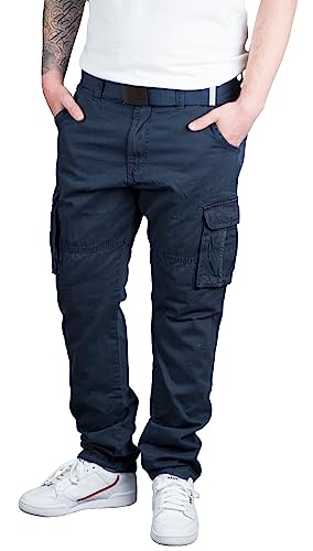 Indicode Rocky Herren Cargohose mit Gürtel Cargo Hose Freizeithose Wanderhose Trekkinghose Outdoorhose (4XL, Navy) von Indicode