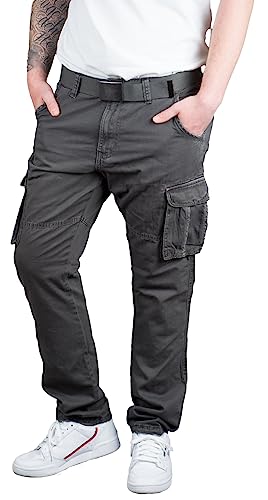 Indicode Rocky Herren Cargohose mit Gürtel Cargo Hose Freizeithose Wanderhose Trekkinghose Outdoorhose (M, Dunkelgrau) von Indicode