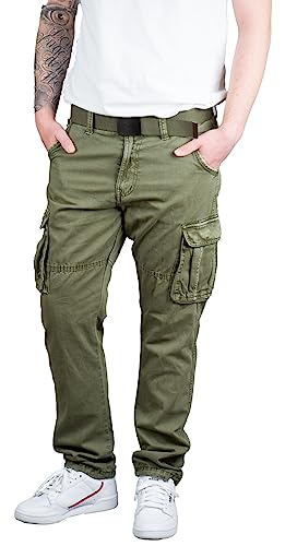 Indicode Rocky Herren Cargohose mit Gürtel Cargo Hose Freizeithose Wanderhose Trekkinghose Outdoorhose (XL, Army) von Indicode