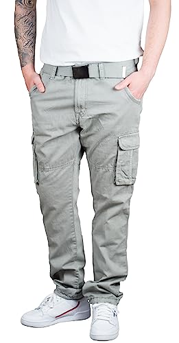 Indicode Rocky Herren Cargohose mit Gürtel Cargo Hose Freizeithose Wanderhose Trekkinghose Outdoorhose (XXL, Hellgrau) von Indicode