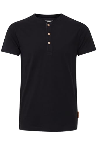 Indicode IDTony Herren T-Shirt Kurzarm Shirt mit Grandad-Ausschnitt Baumwollmischung Regular fit, Größe:L, Farbe:Black (999) von Indicode