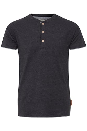 Indicode IDTony Herren T-Shirt Kurzarm Shirt mit Grandad-Ausschnitt Baumwollmischung Regular fit, Größe:L, Farbe:Charcoal Mix (915) von Indicode