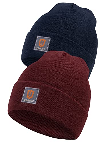 Indicode Herren, Unisex Vulcano 2er-Pack Winter Mütze | Wintermütze Strickmütze Beanie Bordeaux/Navy OS von Indicode