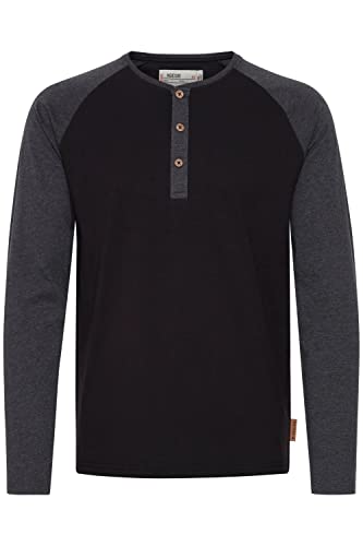 Indicode Winston Herren Longsleeve Langarmshirt Shirt Mit Grandad-Ausschnitt, Größe:3XL, Farbe:Black - Charcoal (9992) von Indicode