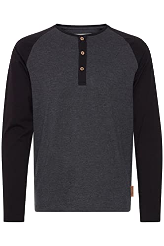 Indicode Winston Herren Longsleeve Langarmshirt Shirt Mit Grandad-Ausschnitt, Größe:3XL, Farbe:Charcoal - Black (9994) von Indicode