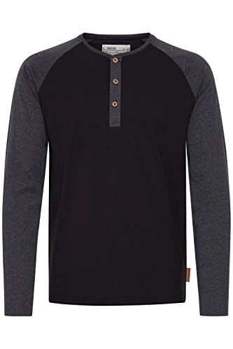 Indicode Winston Herren Longsleeve Langarmshirt Shirt Mit Grandad-Ausschnitt, Größe:L, Farbe:Black - Charcoal (9992) von Indicode
