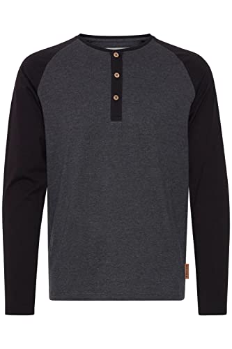 Indicode Winston Herren Longsleeve Langarmshirt Shirt Mit Grandad-Ausschnitt, Größe:L, Farbe:Charcoal - Black (9994) von Indicode