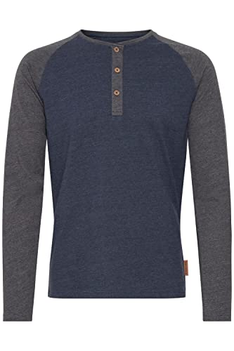 Indicode Winston Herren Longsleeve Langarmshirt Shirt Mit Grandad-Ausschnitt, Größe:M, Farbe:Navy Mix (420) von Indicode